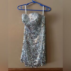 Hannah S gray Sequin Strapless Party Dress